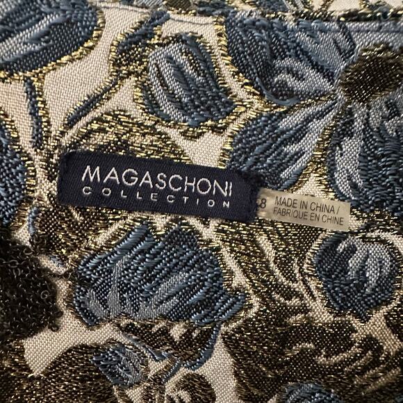 Magaschoni Collection blue gold & cream floral pencil skirt size 8 - Picture 6 of 9